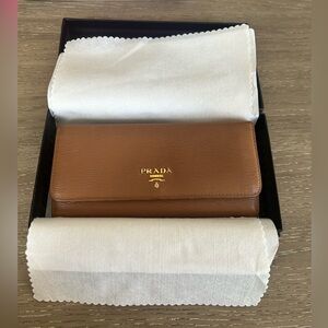 Authentic Prada Camel Saffiano Leather Long Wallet